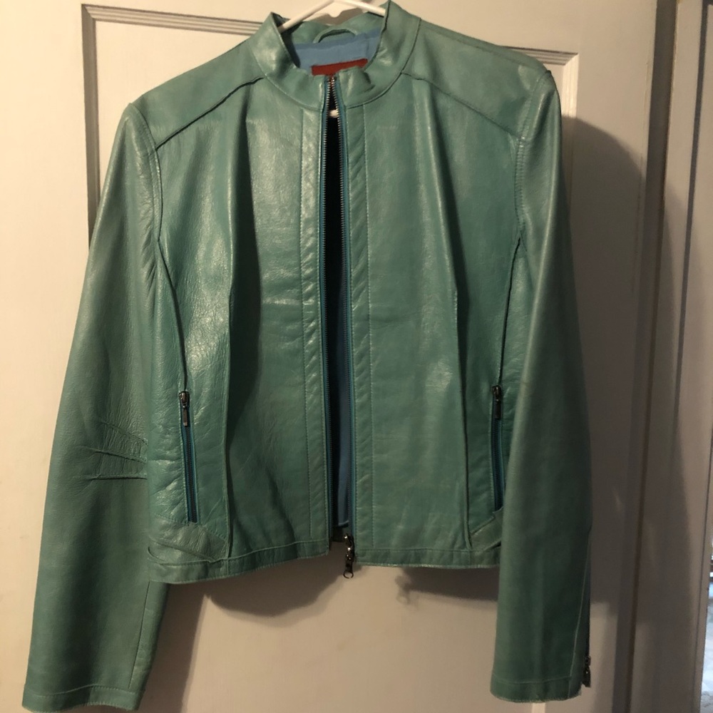 Teal leather jacket